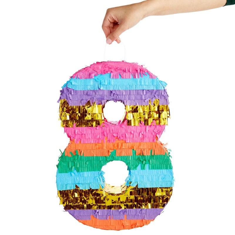 BLUE PANDA 8 Pinata - Small Multicolor, 11.4 x 16.5 x 3 In - Neon Rainbow Pinata in Shape of 8 for Girls Birthday Party - Image 4
